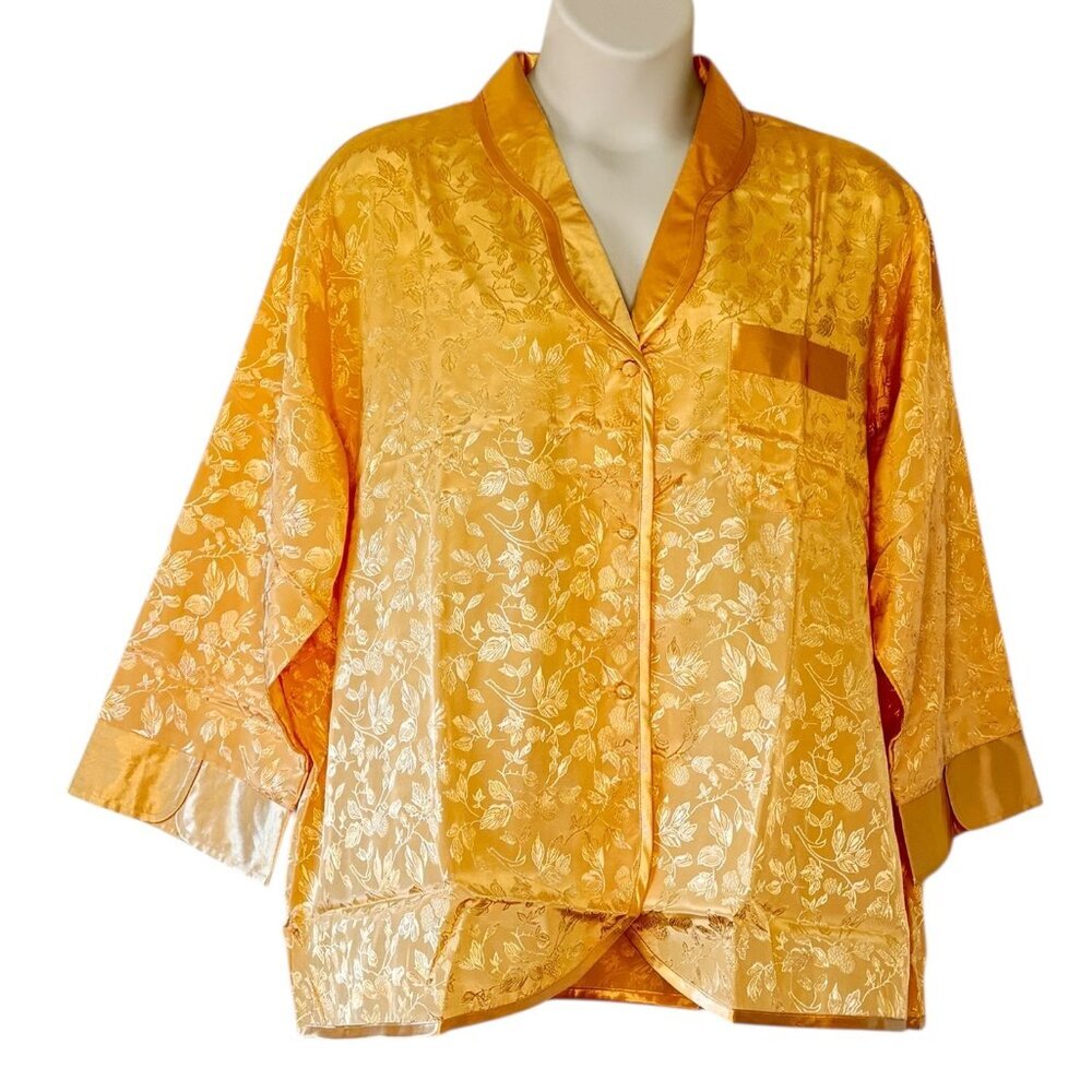 Suzanne Somers Satin Pajamas Gold Floral Embossed Never Worn Pants Pockets  3X